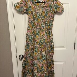 J. Crew Floral Flutter Sleeve V-Neck Sundress